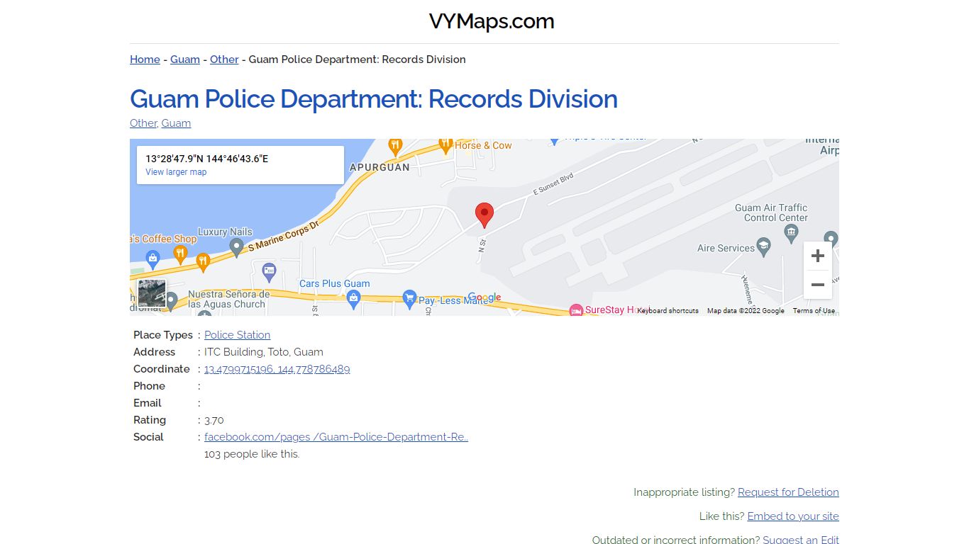 Guam Police Department: Records Division, Other - vymaps.com